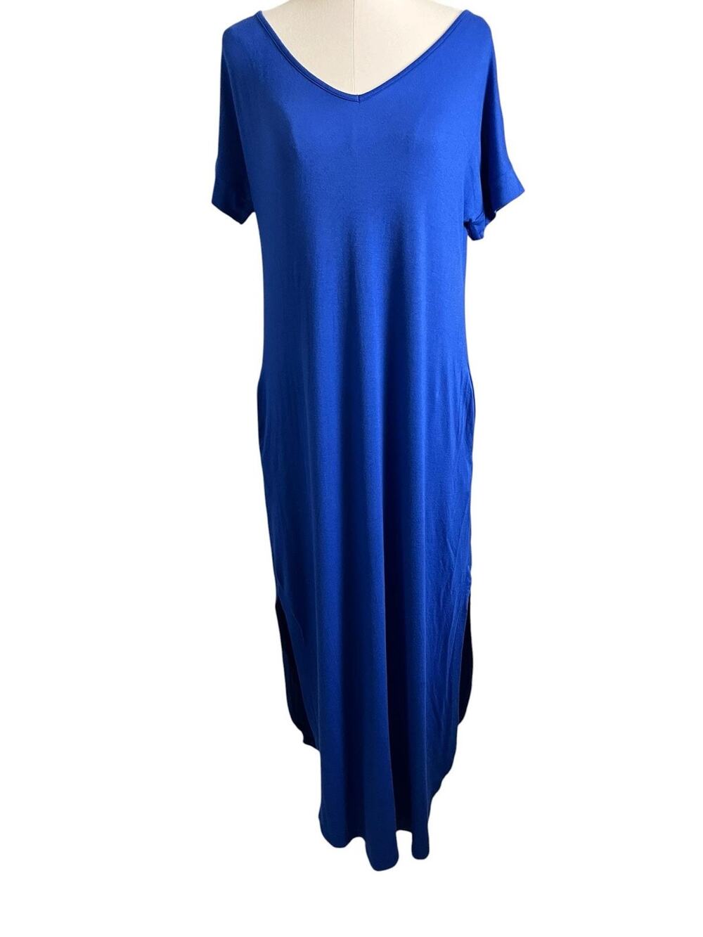 GRECERELLE Blue Maxi T Shirt Dress Medium NWT Casual Short Sleeve Side Slit Soft